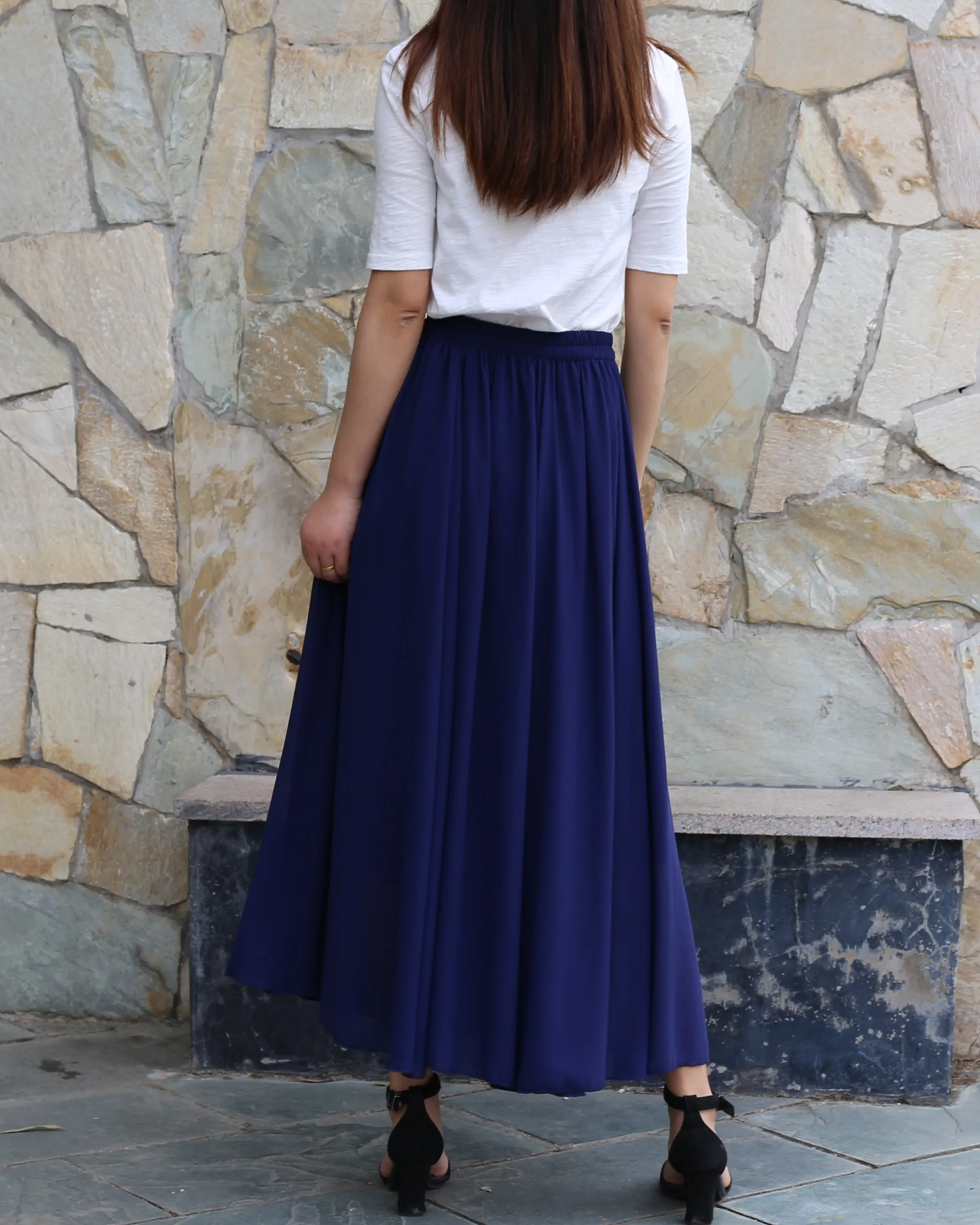 Women's chiffon skirt, maxi skirt, elastic waist skirt, long skirt, A-line skirt, customized summer skirt(Q2021)