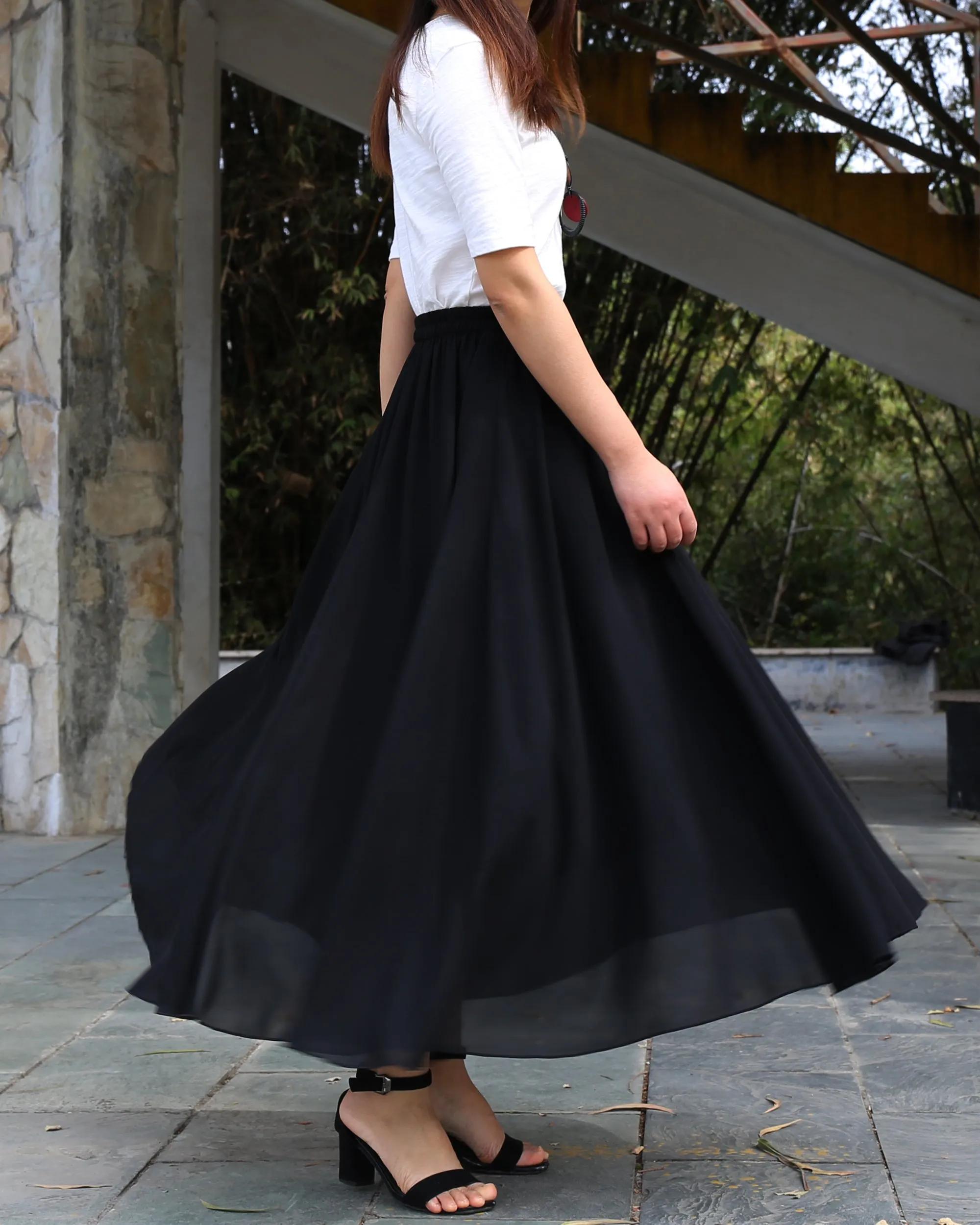 Women's chiffon skirt, maxi skirt, elastic waist skirt, long skirt, A-line skirt, customized summer skirt(Q2021)