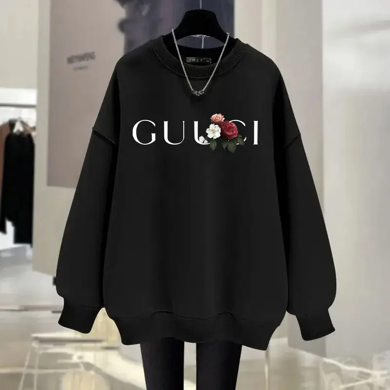 Women's O-Neck Hoodie Letter Printed Loose Long Sleeved Sweatshirt Woman Vintage Style Tracksuit Pullover Top Fashion Home Wear