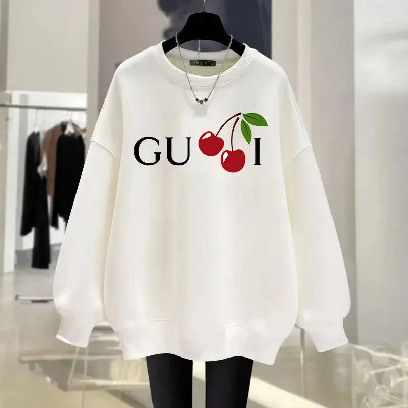 Women's O-Neck Hoodie Letter Printed Loose Long Sleeved Sweatshirt Woman Vintage Style Tracksuit Pullover Top Fashion Home Wear