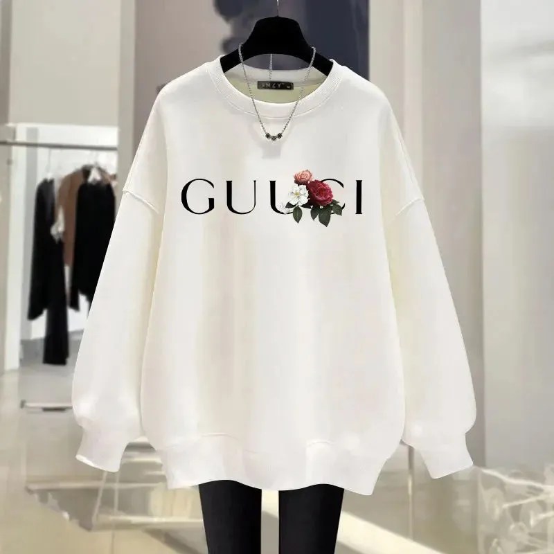 Women's O-Neck Hoodie Letter Printed Loose Long Sleeved Sweatshirt Woman Vintage Style Tracksuit Pullover Top Fashion Home Wear