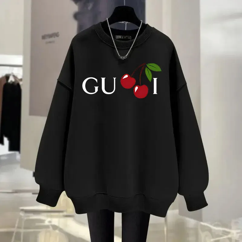 Women's O-Neck Hoodie Letter Printed Loose Long Sleeved Sweatshirt Woman Vintage Style Tracksuit Pullover Top Fashion Home Wear