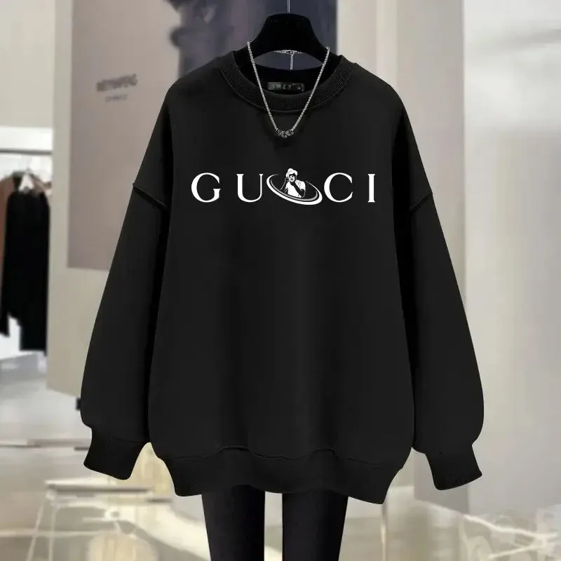 Women's O-Neck Hoodie Letter Printed Loose Long Sleeved Sweatshirt Woman Vintage Style Tracksuit Pullover Top Fashion Home Wear