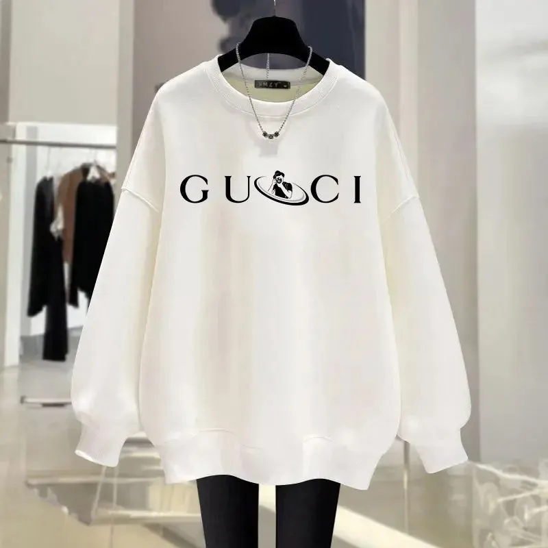 Women's O-Neck Hoodie Letter Printed Loose Long Sleeved Sweatshirt Woman Vintage Style Tracksuit Pullover Top Fashion Home Wear