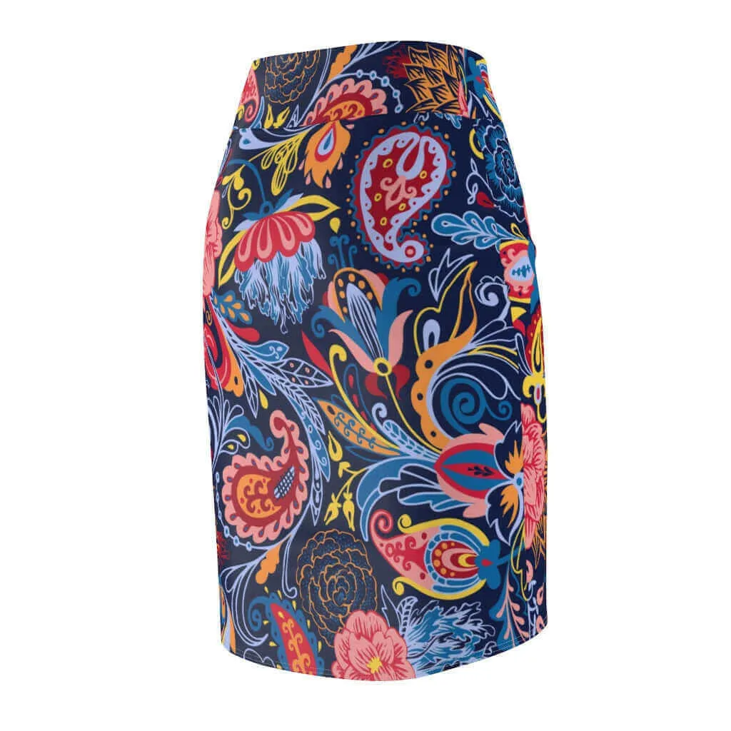 Womens Pencil Skirt, High Waist Stretch, Multicolor Floral Print