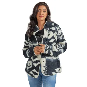 Wrangler Women's Black/White Aztec Print Snap Closure Sherpa Jacket