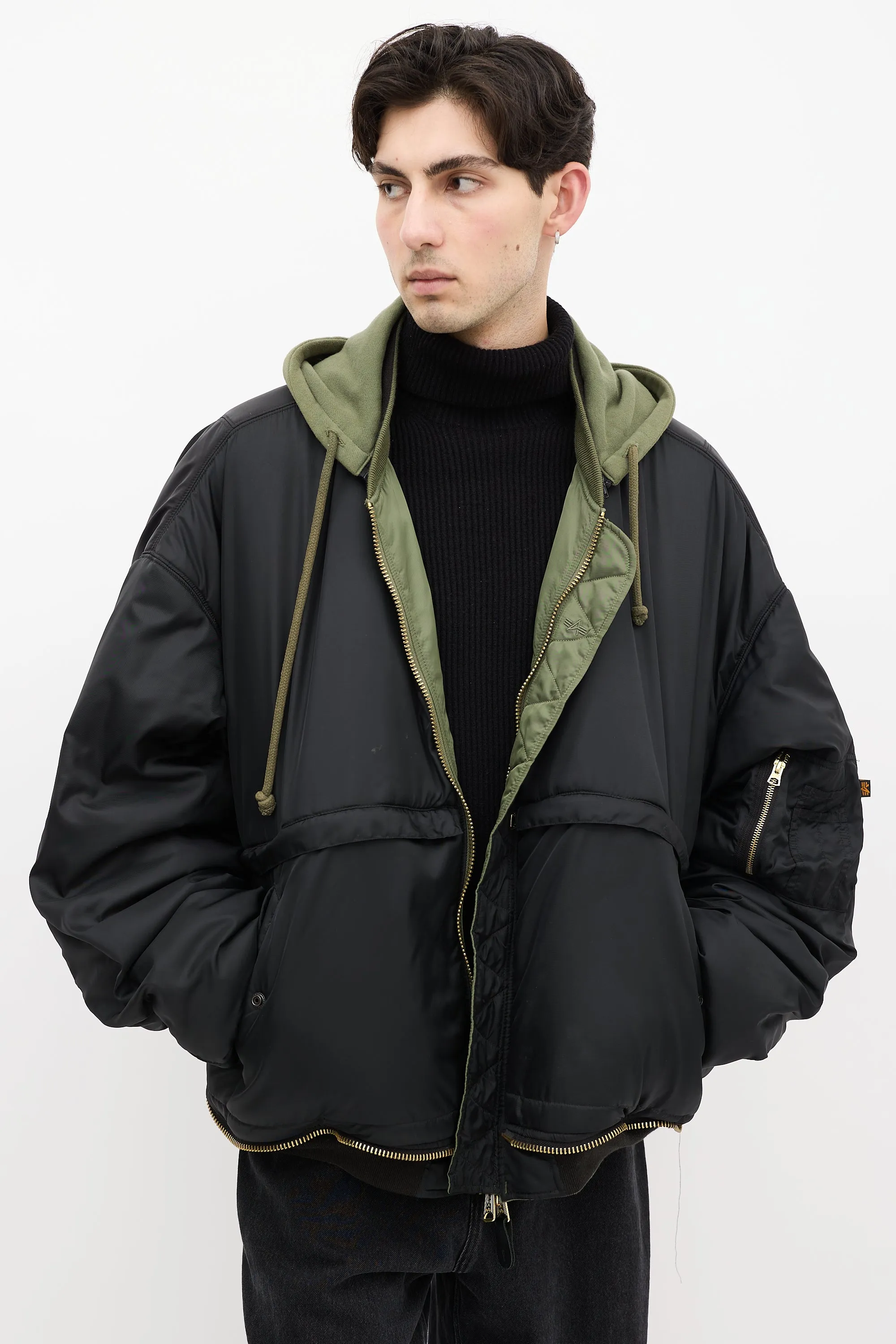 X Alpha Industries Fall 2017 Green & Black Reversible Bomber Jacket