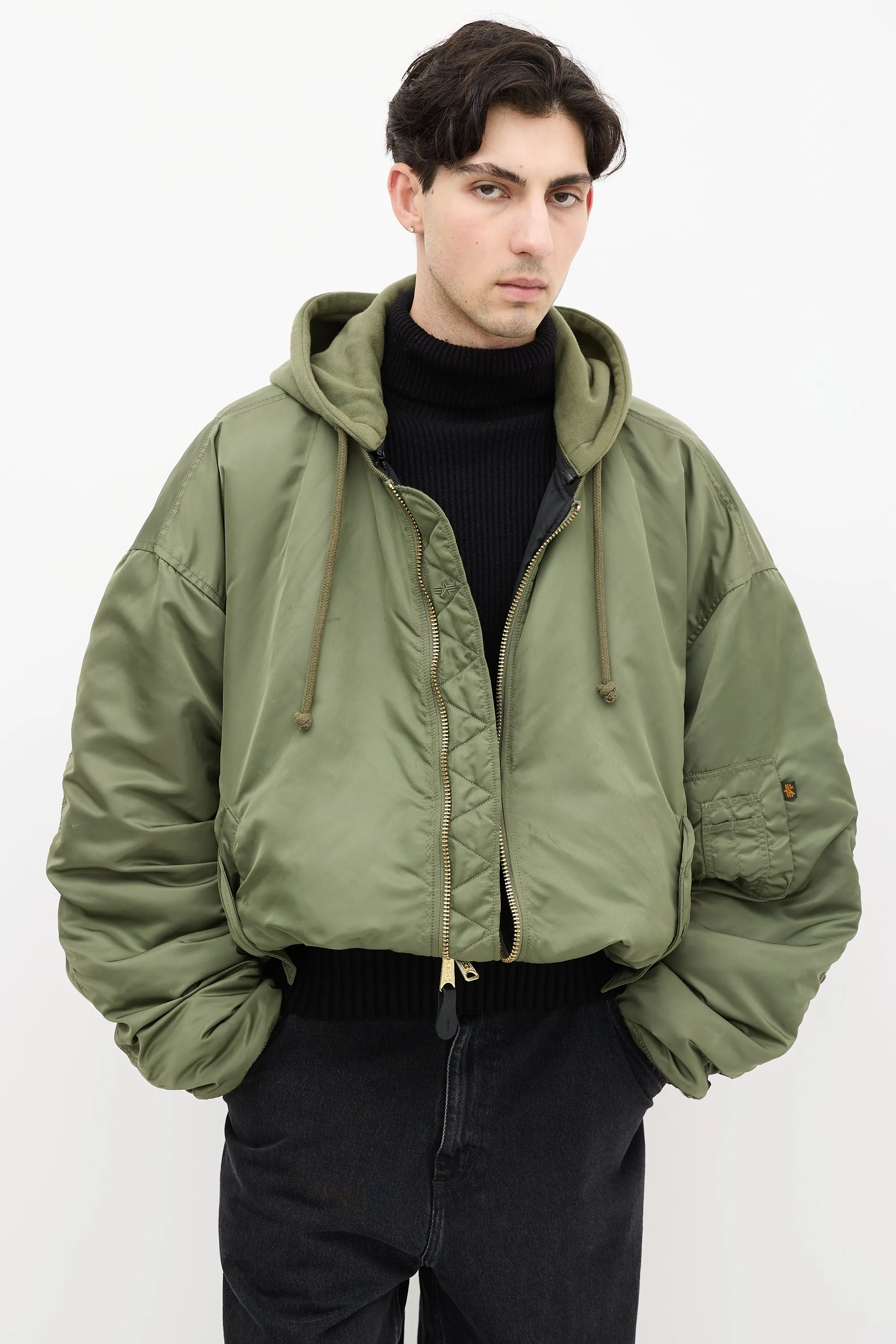 X Alpha Industries Fall 2017 Green & Black Reversible Bomber Jacket