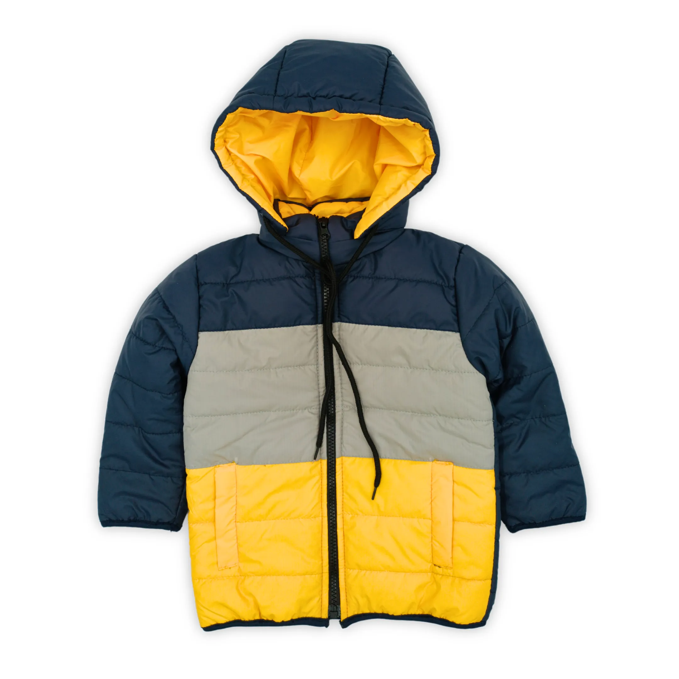 Yellow Contrast Puffer Hooded Jacket