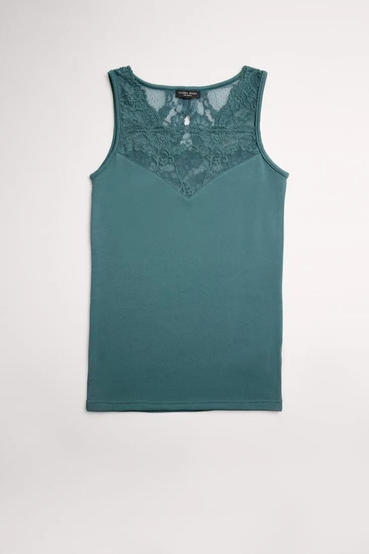 Ysabel Mora Thermal Tank Essential Vest Top With Lace Trim